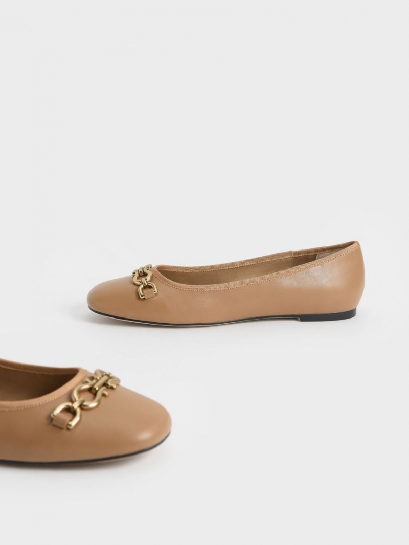 Παπουτσια Μπαλαρινεσ Charles And Keith Chain Link καφε | 04928-DBPJ