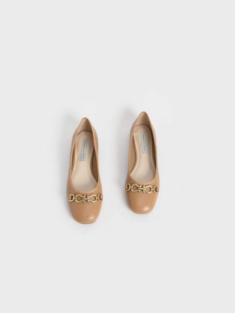 Παπουτσια Μπαλαρινεσ Charles And Keith Chain Link καφε | 04928-DBPJ