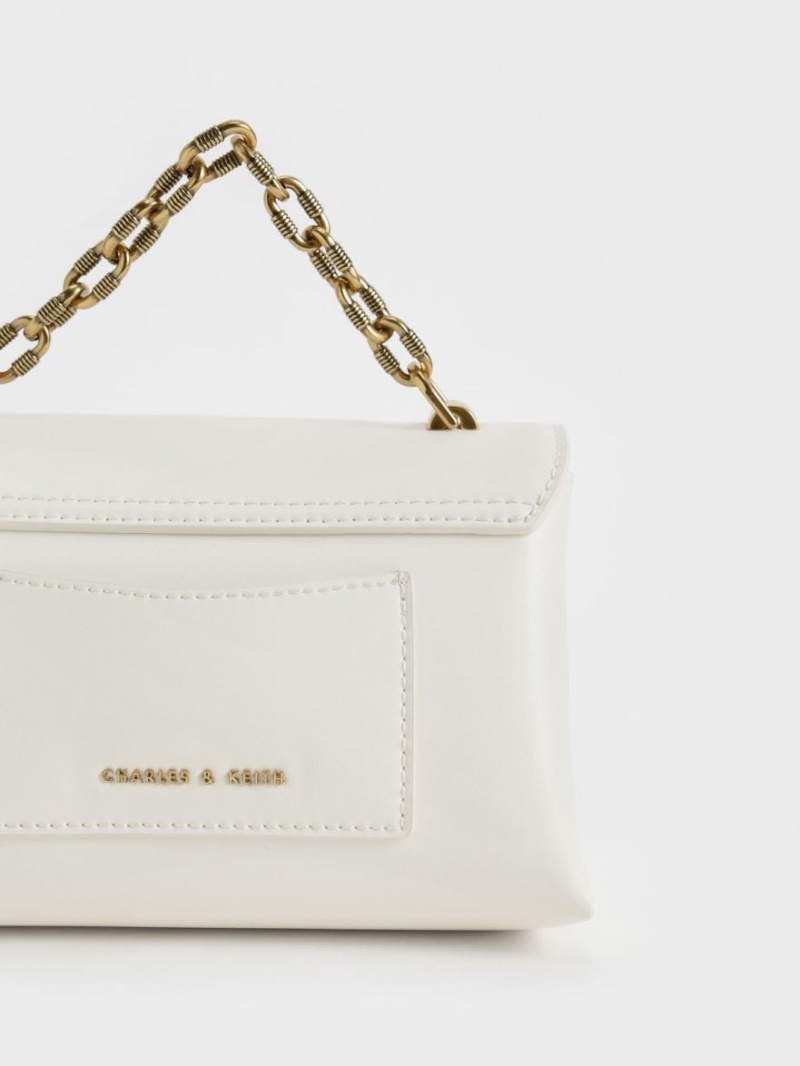 τσάντεσ χιαστί Charles And Keith Chain λουρακια Envelope ασπρα | 25064-SJYE