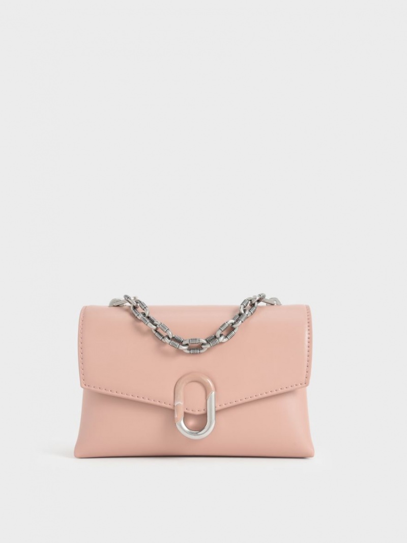 τσάντεσ χιαστί Charles And Keith Chain λουρακια Envelope ροζ | 83546-AMOT