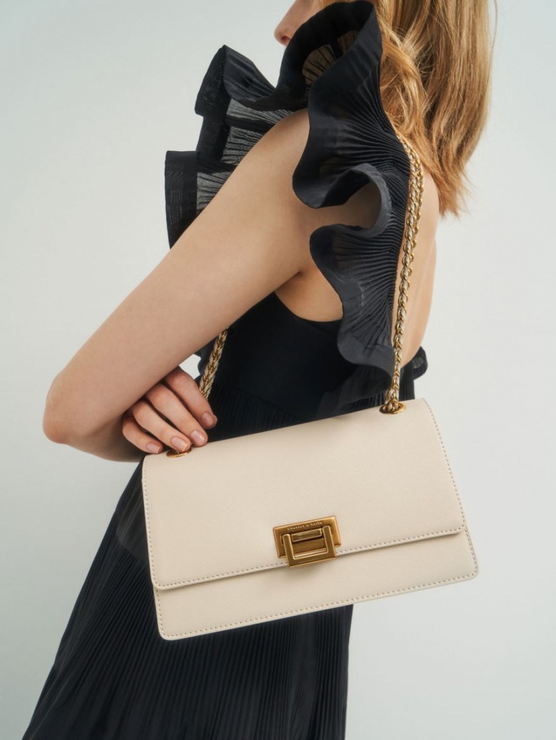 τσάντεσ ώμου Charles And Keith Chain λουρακια Evening κρέμα | 52419-HAGE