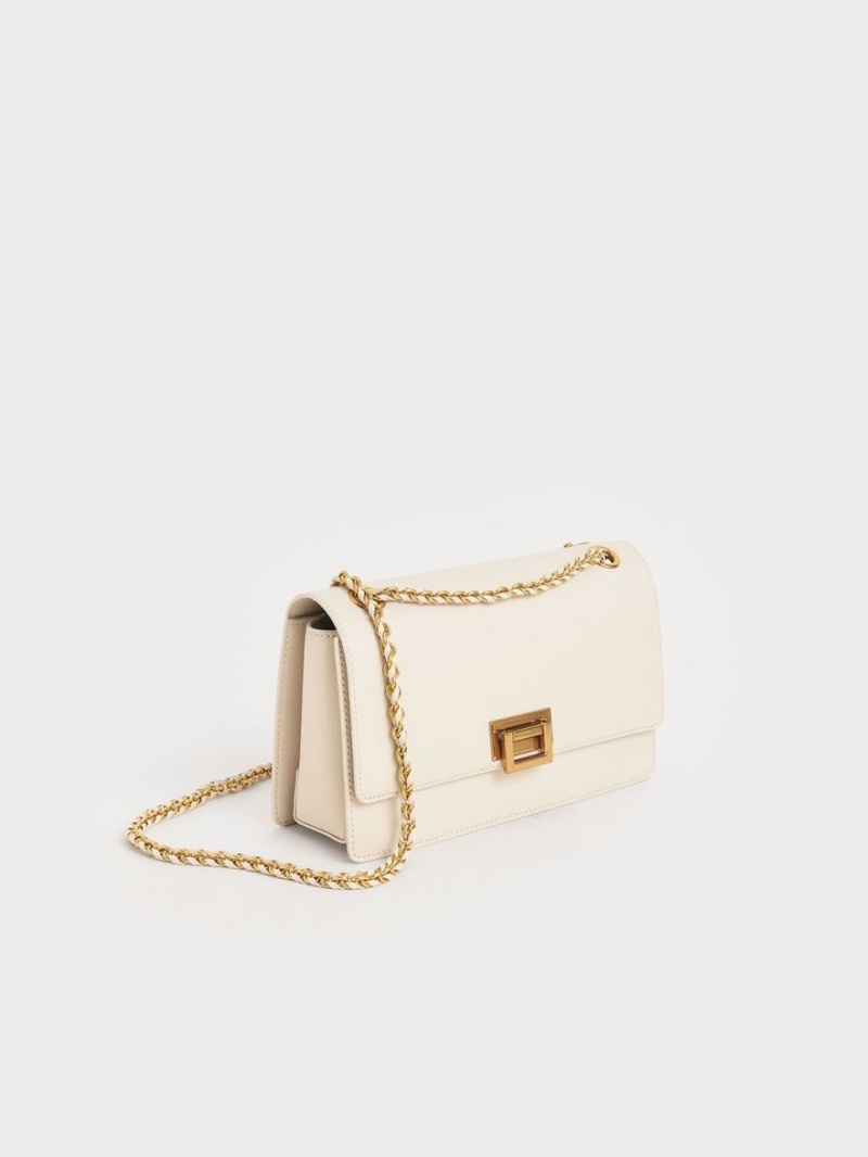 τσάντεσ ώμου Charles And Keith Chain λουρακια Evening κρέμα | 52419-HAGE