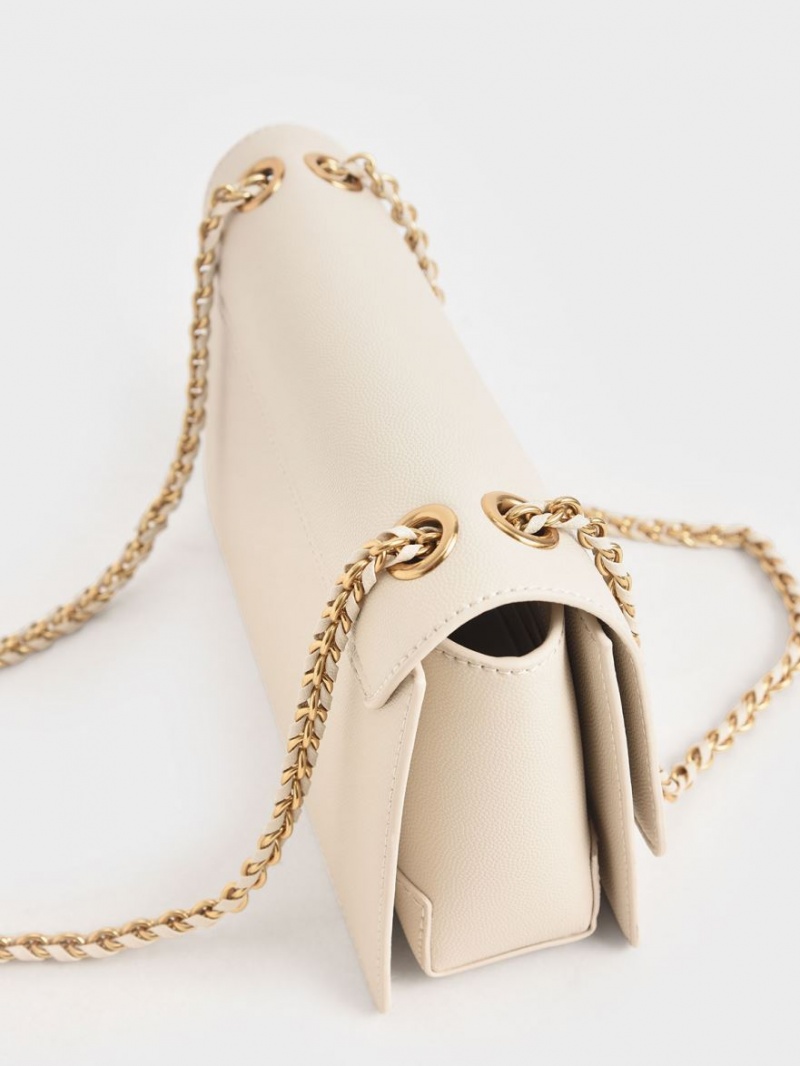 τσάντεσ ώμου Charles And Keith Chain λουρακια Evening κρέμα | 52419-HAGE