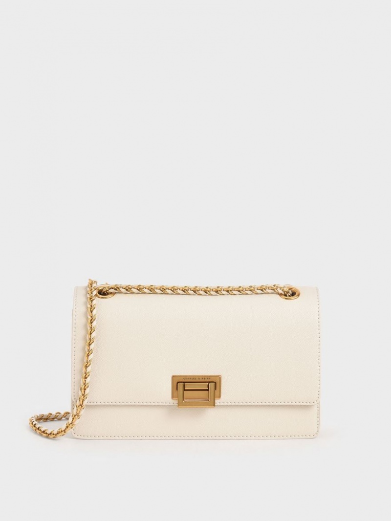 τσάντεσ ώμου Charles And Keith Chain λουρακια Evening κρέμα | 52419-HAGE
