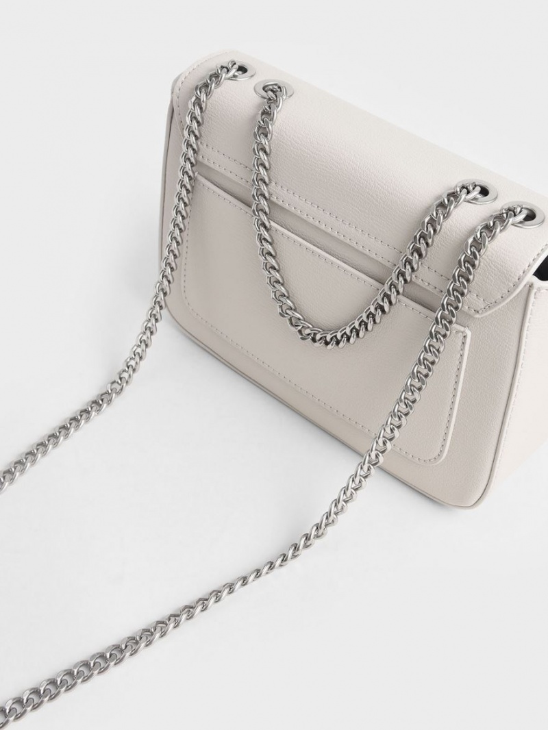 τσάντεσ ώμου Charles And Keith Chain λουρακια ανοιχτο γκρι | 28751-VMTW