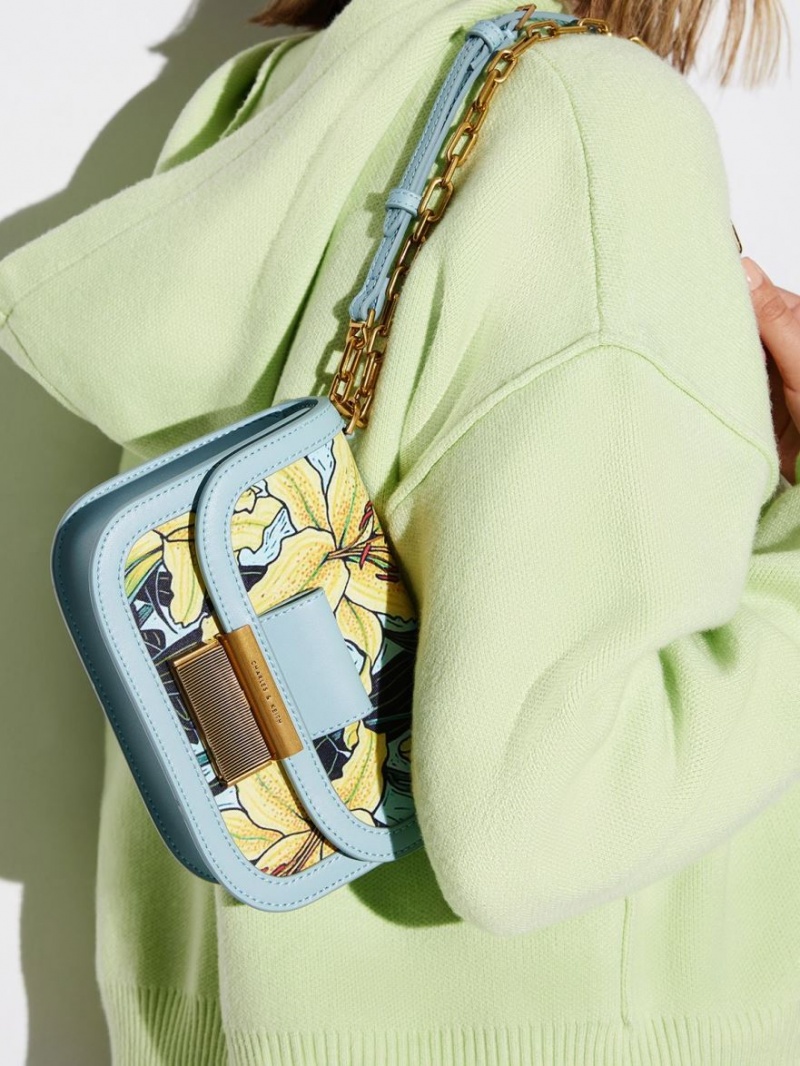 τσάντεσ χιαστί Charles And Keith Charlot Botanical Print μπλε | 65831-ZSMG