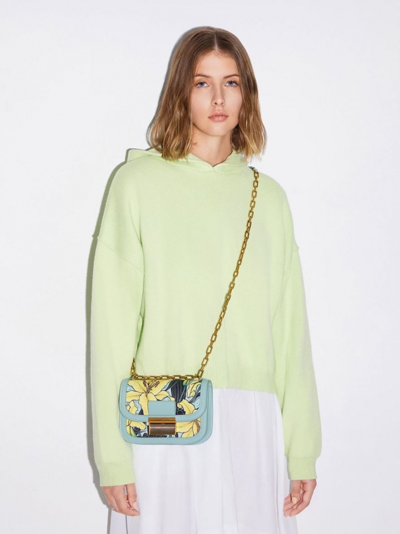 τσάντεσ χιαστί Charles And Keith Charlot Botanical Print μπλε | 65831-ZSMG