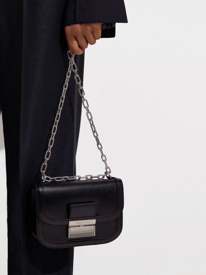 τσάντεσ ώμου Charles And Keith Charlot Chain λουρακια μαυρα | 48693-LXQI