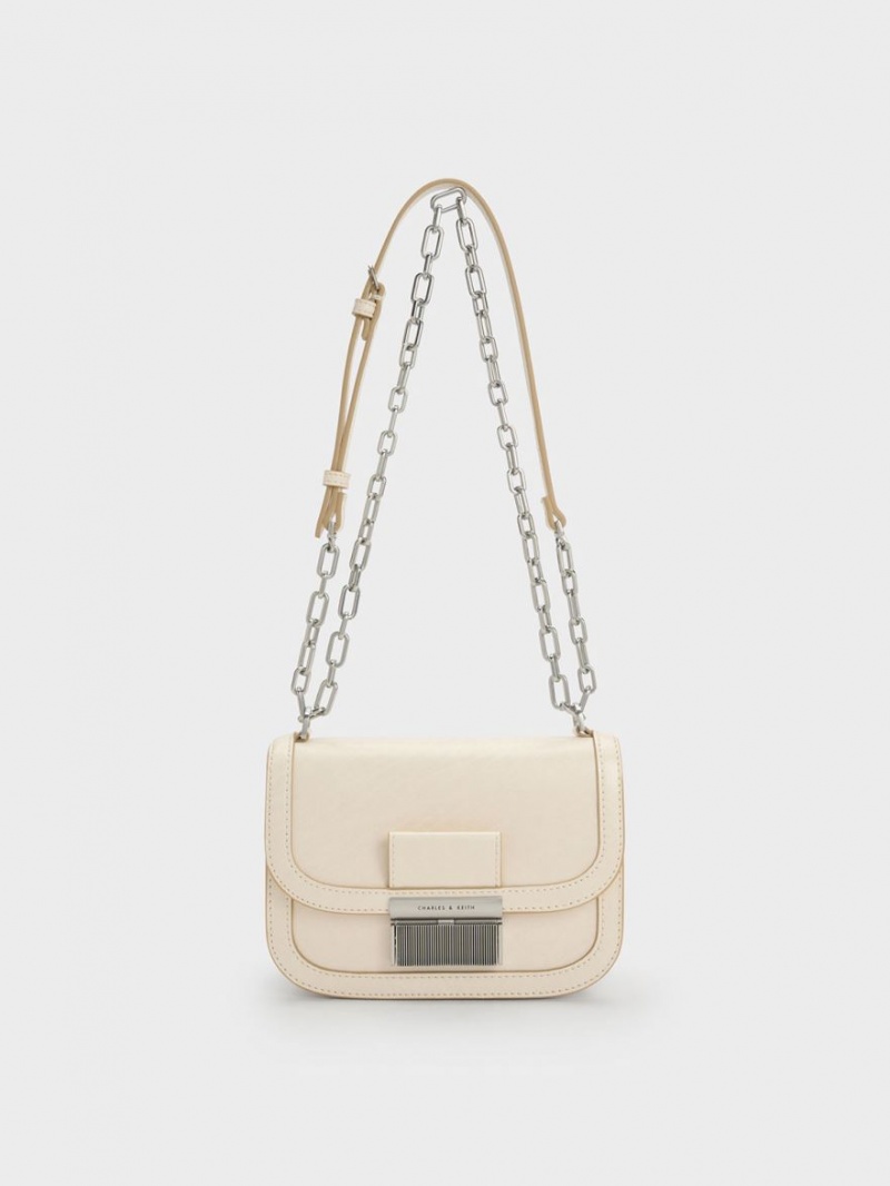 τσάντεσ ώμου Charles And Keith Charlot Chain λουρακια Μπεζ | 70528-LAGY