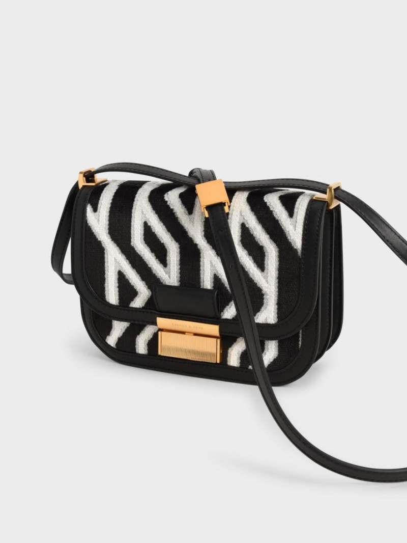 τσάντεσ ώμου Charles And Keith Charlot Jacquard Printed μαυρα | 70156-CVOD