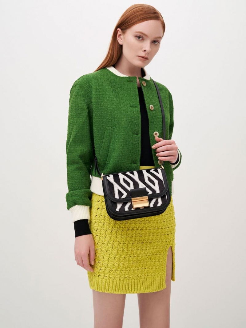 τσάντεσ ώμου Charles And Keith Charlot Jacquard Printed μαυρα | 70156-CVOD