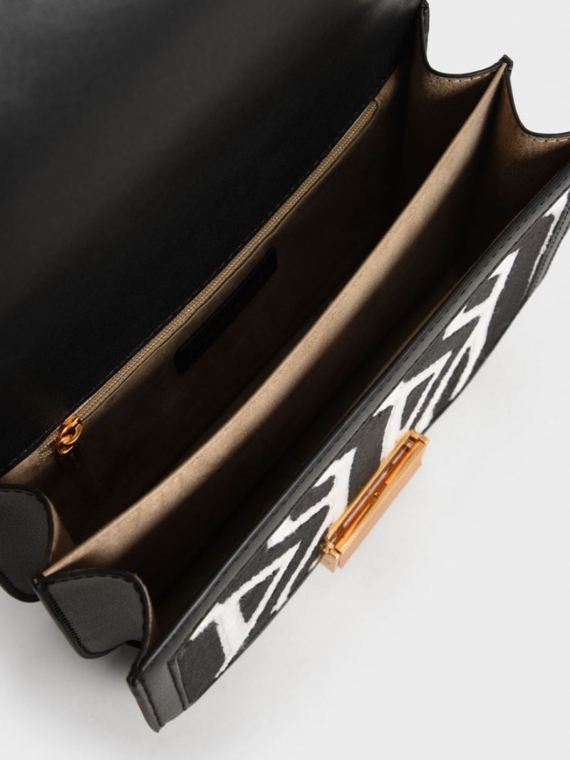 τσάντεσ ώμου Charles And Keith Charlot Jacquard Printed μαυρα | 70156-CVOD