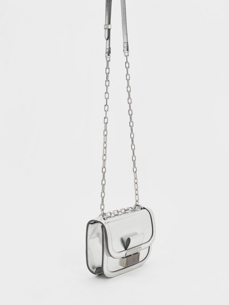 τσάντεσ ώμου Charles And Keith Charlot Metallic Chain λουρακια ασημι | 26174-APWE