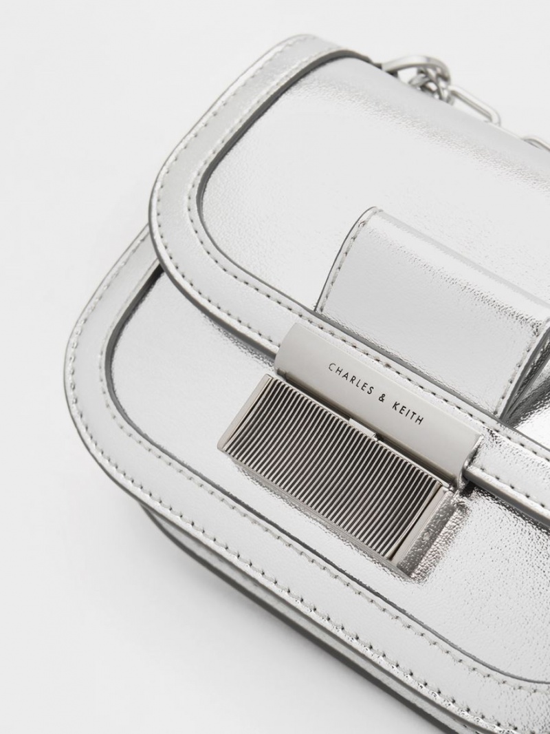 τσάντεσ ώμου Charles And Keith Charlot Metallic Chain λουρακια ασημι | 26174-APWE