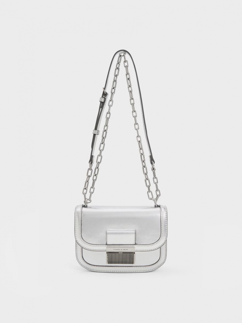 τσάντεσ ώμου Charles And Keith Charlot Metallic Chain λουρακια ασημι | 26174-APWE