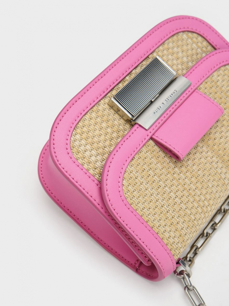 τσάντεσ ώμου Charles And Keith Charlot Raffia Chain λουρακια ροζ | 04156-RELH