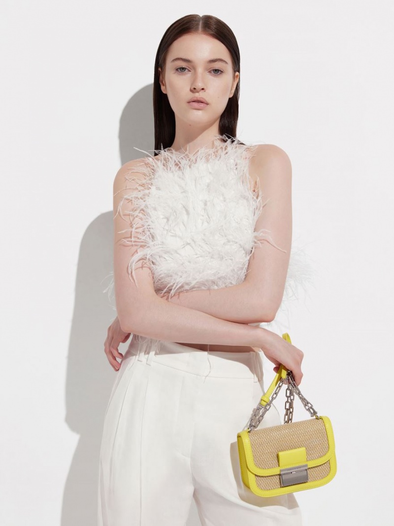 τσάντεσ ώμου Charles And Keith Charlot Raffia Chain λουρακια κίτρινα | 25789-RUAV