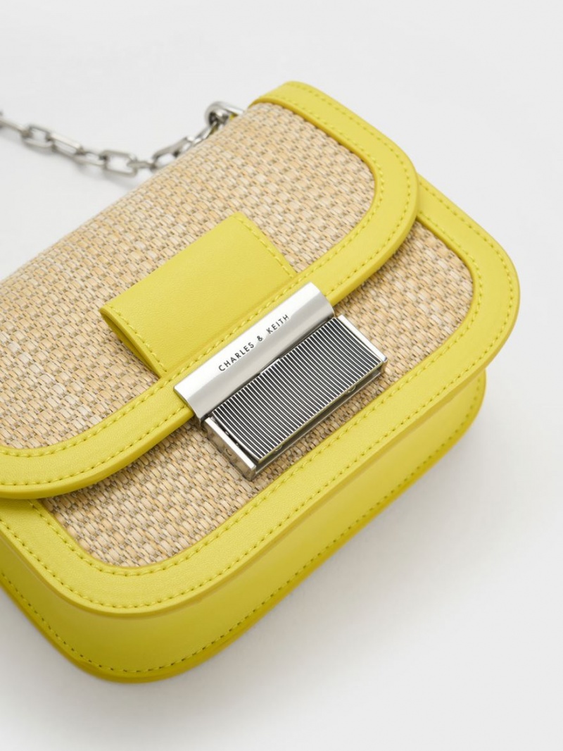 τσάντεσ ώμου Charles And Keith Charlot Raffia Chain λουρακια κίτρινα | 25789-RUAV