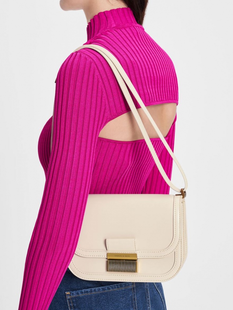 τσάντεσ χιαστί Charles And Keith Charlot κρέμα | 97408-GJCZ