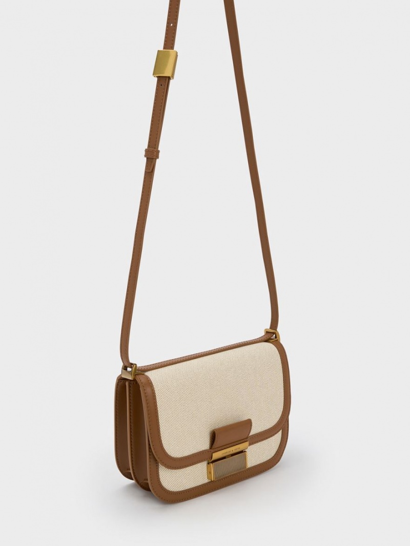 τσάντεσ χιαστί Charles And Keith Charlot καμβα καφε | 19026-UIWR