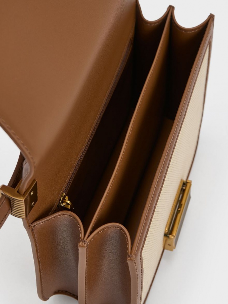 τσάντεσ χιαστί Charles And Keith Charlot καμβα καφε | 19026-UIWR