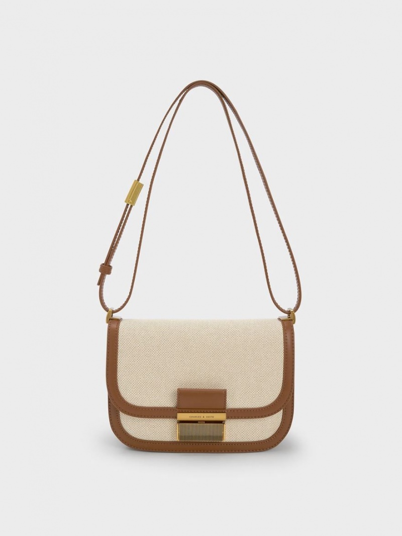τσάντεσ χιαστί Charles And Keith Charlot καμβα καφε | 19026-UIWR