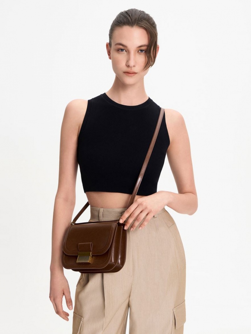 τσάντεσ χιαστί Charles And Keith Charlot σκούρο καφε | 97805-YIFC