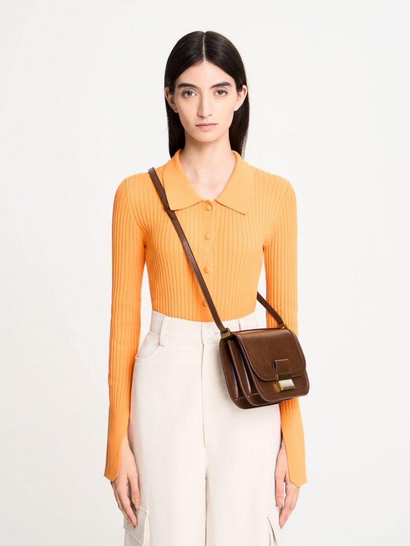 τσάντεσ χιαστί Charles And Keith Charlot σκούρο καφε | 97805-YIFC