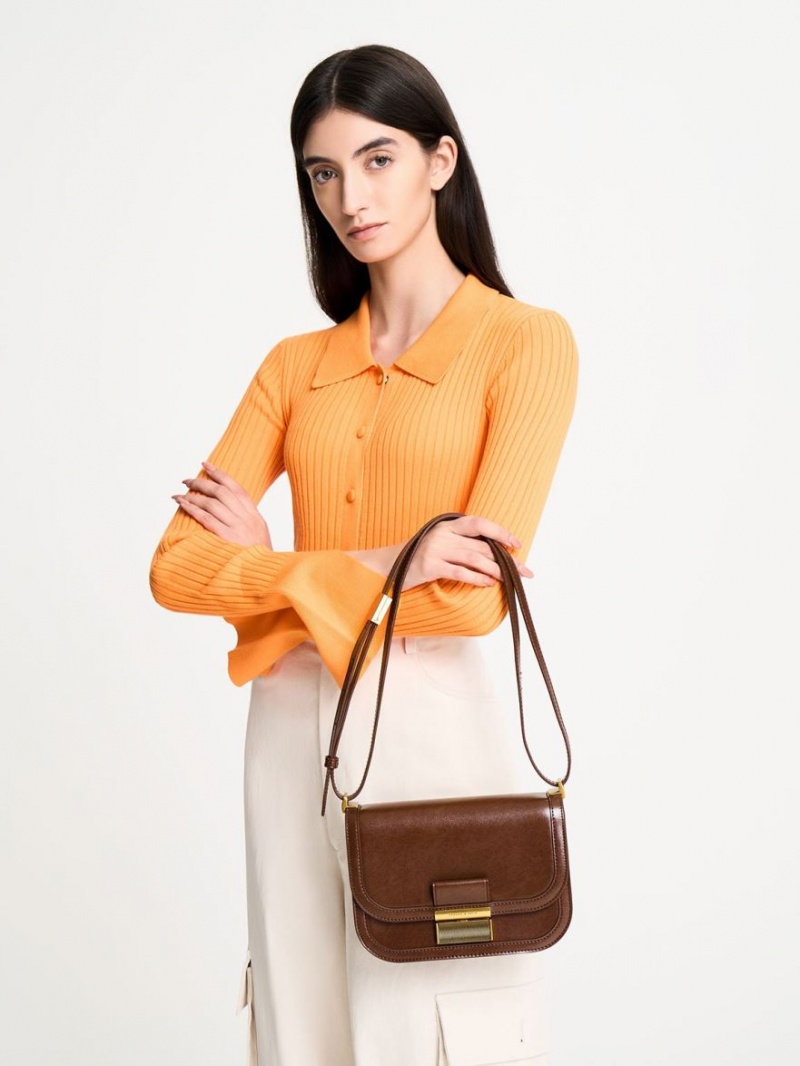 τσάντεσ χιαστί Charles And Keith Charlot σκούρο καφε | 97805-YIFC