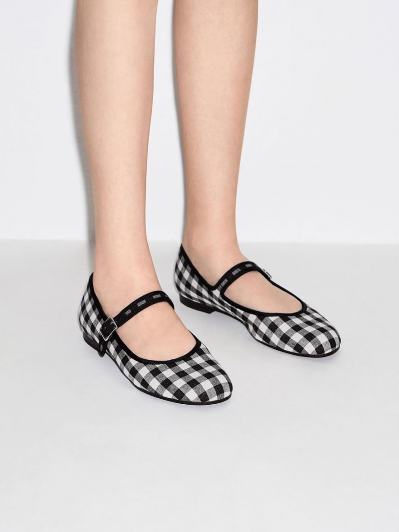 Παπουτσια Μπαλαρινεσ Charles And Keith Checkered Buckled Mary Jane μαυρα | 04873-KBES