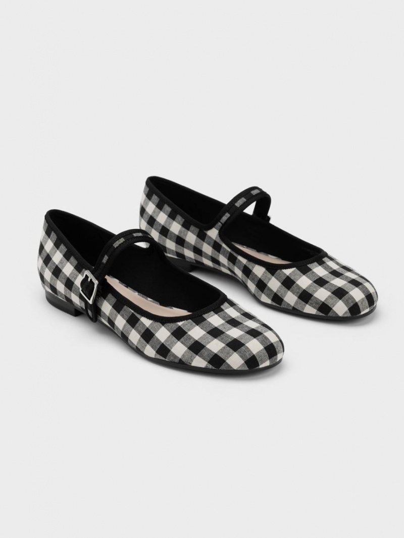 Παπουτσια Μπαλαρινεσ Charles And Keith Checkered Buckled Mary Jane μαυρα | 04873-KBES