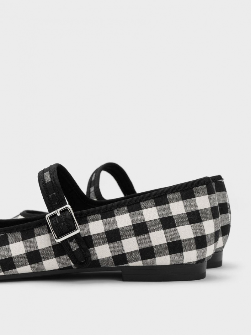 Παπουτσια Μπαλαρινεσ Charles And Keith Checkered Buckled Mary Jane μαυρα | 04873-KBES