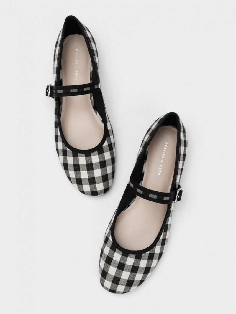 Παπουτσια Μπαλαρινεσ Charles And Keith Checkered Buckled Mary Jane μαυρα | 04873-KBES