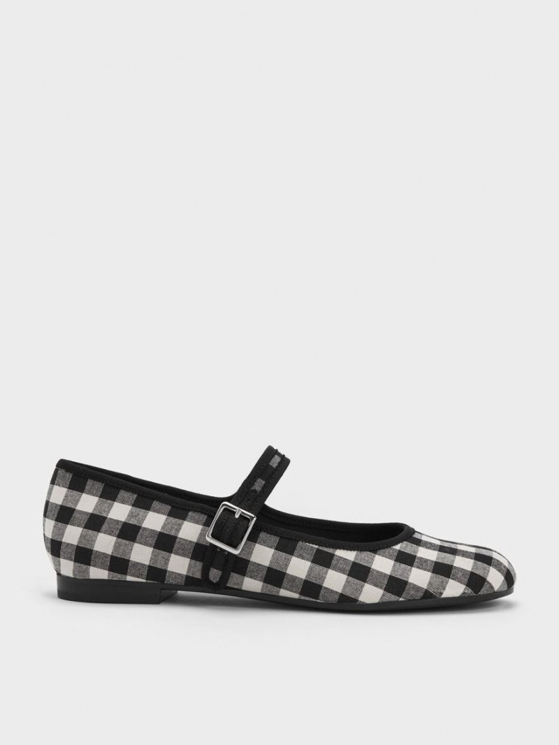 Παπουτσια Μπαλαρινεσ Charles And Keith Checkered Buckled Mary Jane μαυρα | 04873-KBES