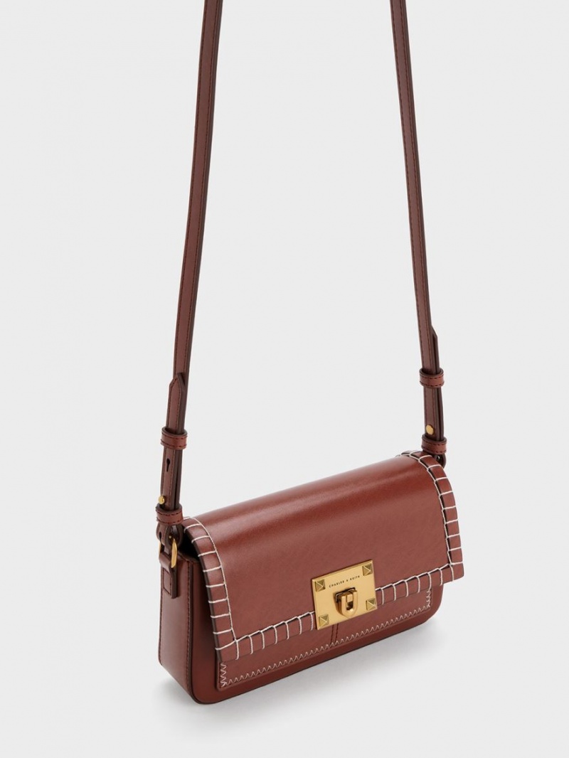 τσαντα χειροσ Charles And Keith Circe Stitch-Trim Top καφε | 31506-EWFM