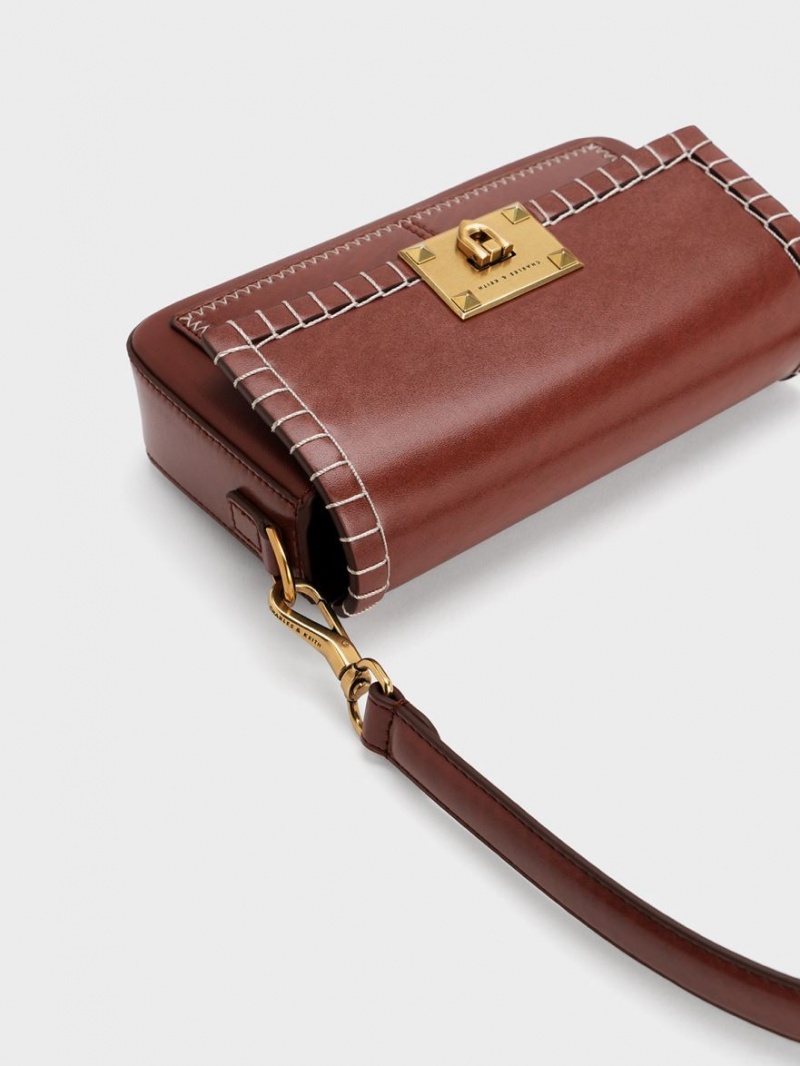τσαντα χειροσ Charles And Keith Circe Stitch-Trim Top καφε | 31506-EWFM