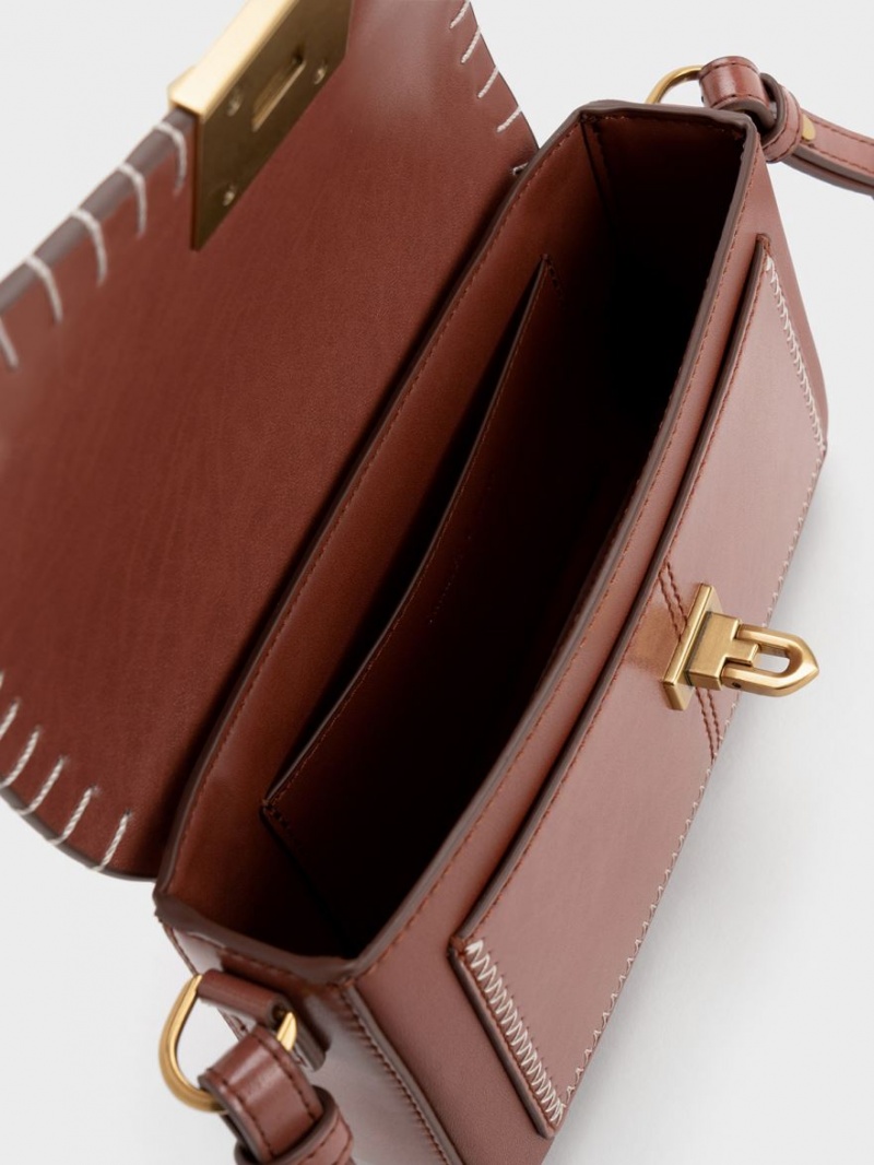 τσαντα χειροσ Charles And Keith Circe Stitch-Trim Top καφε | 31506-EWFM