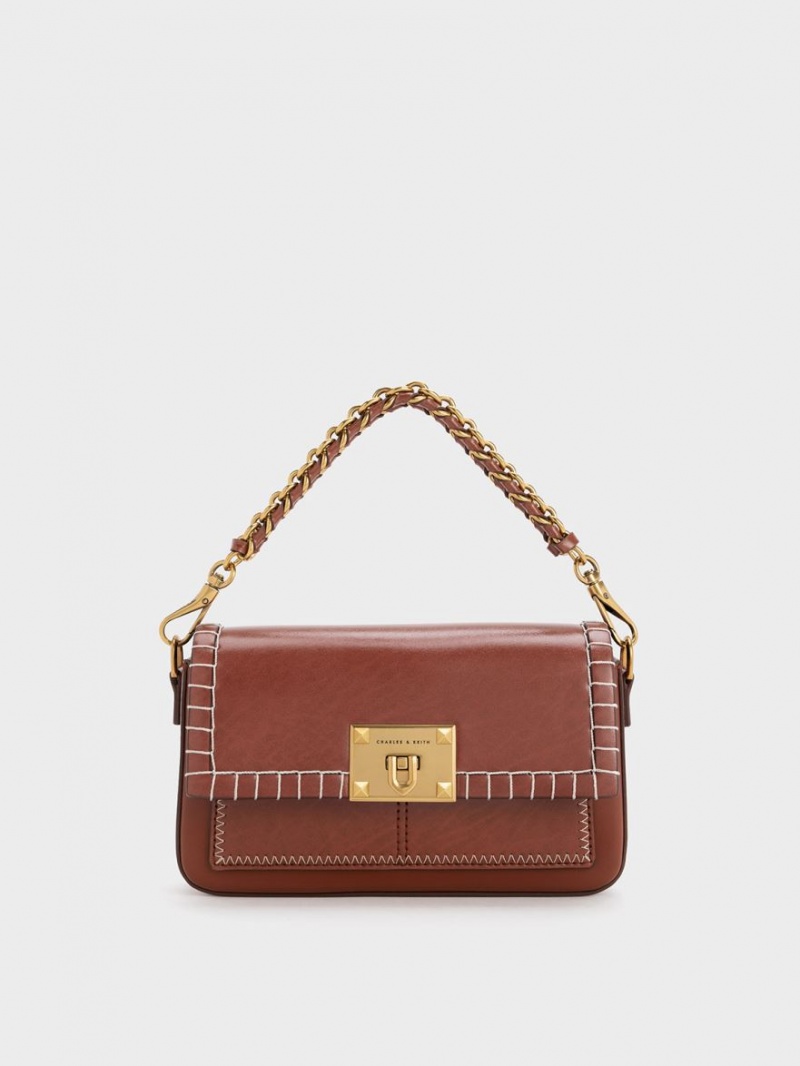 τσαντα χειροσ Charles And Keith Circe Stitch-Trim Top καφε | 31506-EWFM