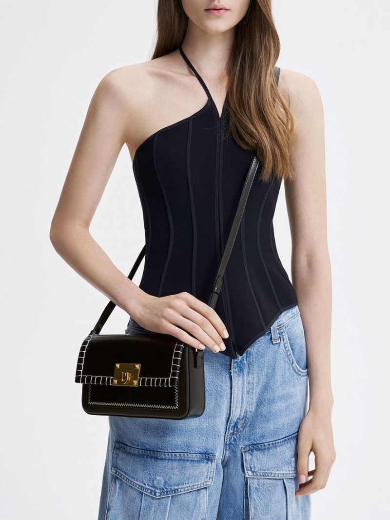τσαντα χειροσ Charles And Keith Circe Stitch-Trim Top μαυρα | 12803-WMYJ