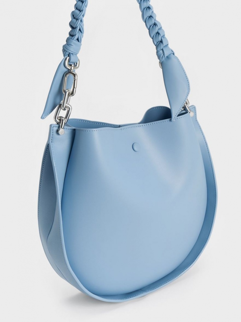 τσάντεσ ώμου Charles And Keith Cleona Braided Handle ανοιχτο μπλε | 52673-EWFX