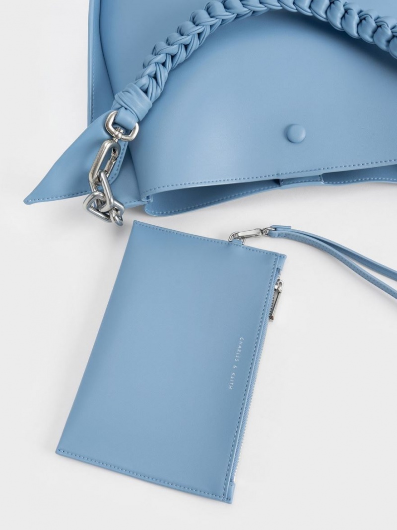 τσάντεσ ώμου Charles And Keith Cleona Braided Handle ανοιχτο μπλε | 52673-EWFX