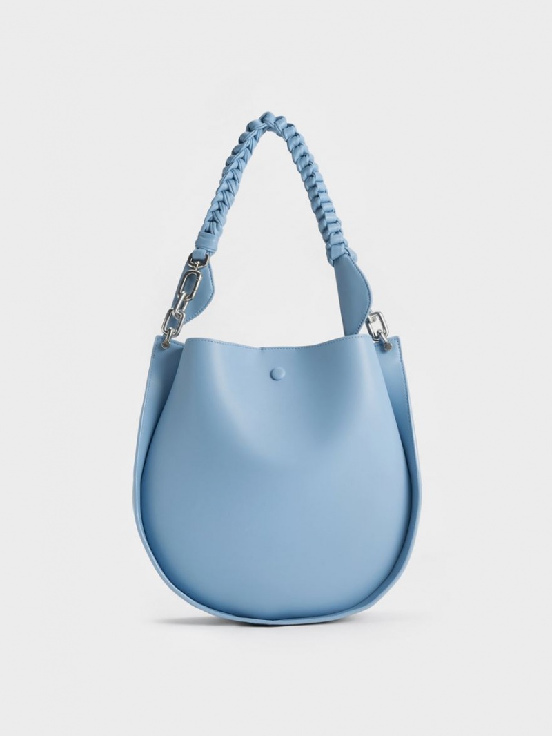 τσάντεσ ώμου Charles And Keith Cleona Braided Handle ανοιχτο μπλε | 52673-EWFX