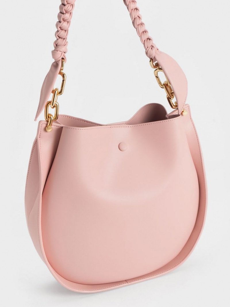 τσάντεσ ώμου Charles And Keith Cleona Braided Handle ανοιχτο ροζ | 10359-WCZG