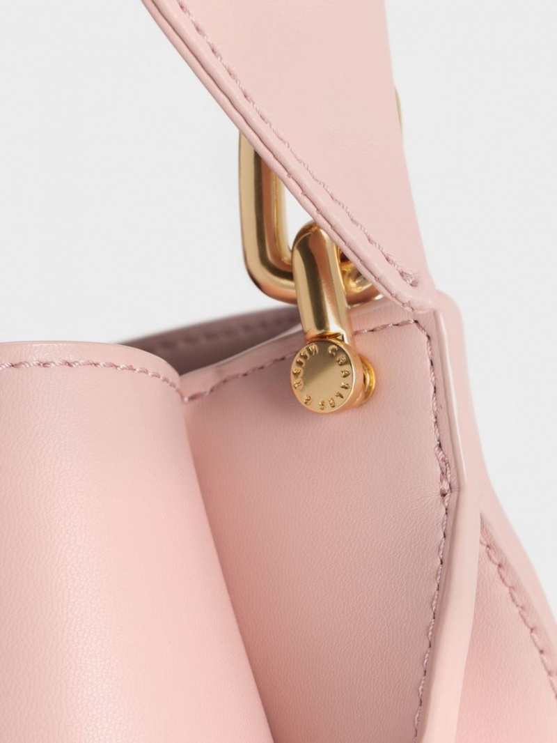 τσάντεσ ώμου Charles And Keith Cleona Braided Handle ανοιχτο ροζ | 10359-WCZG