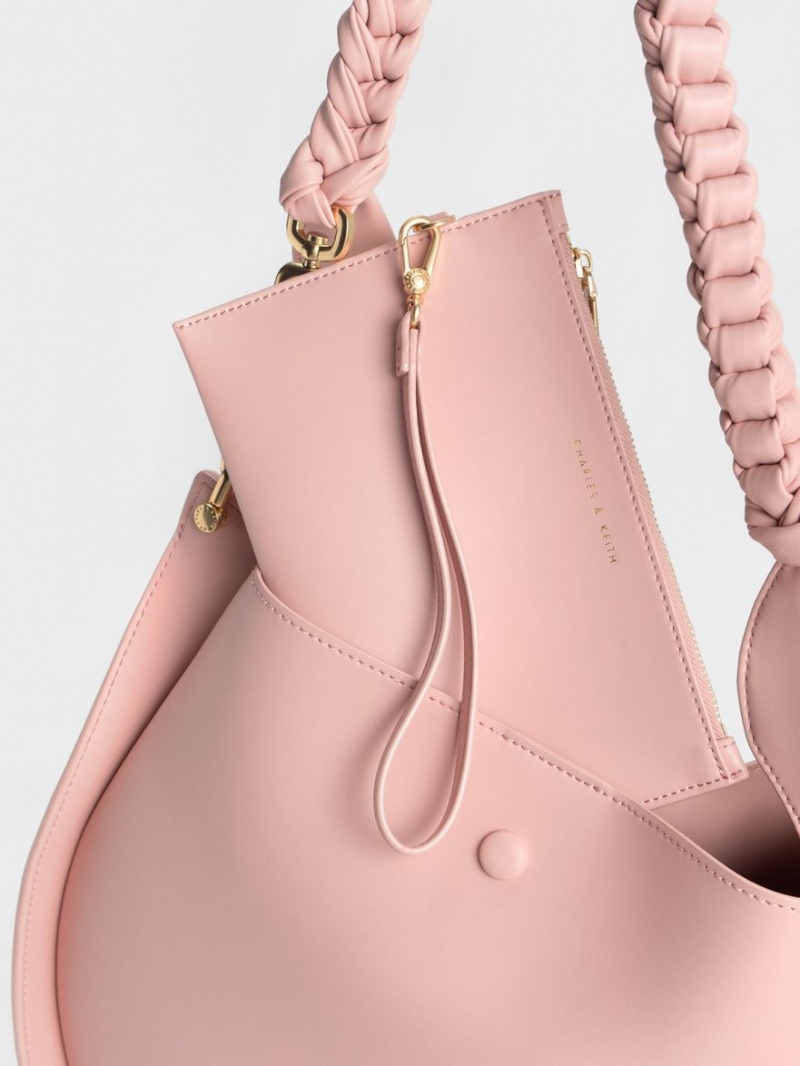 τσάντεσ ώμου Charles And Keith Cleona Braided Handle ανοιχτο ροζ | 10359-WCZG