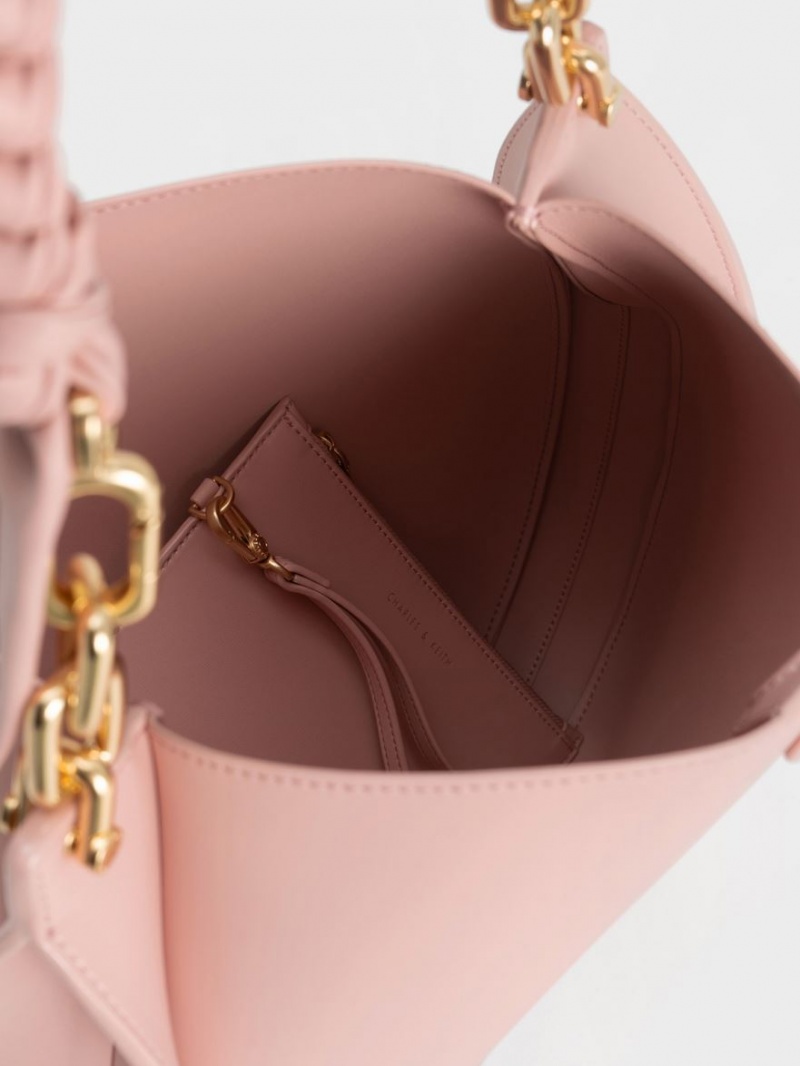 τσάντεσ ώμου Charles And Keith Cleona Braided Handle ανοιχτο ροζ | 10359-WCZG