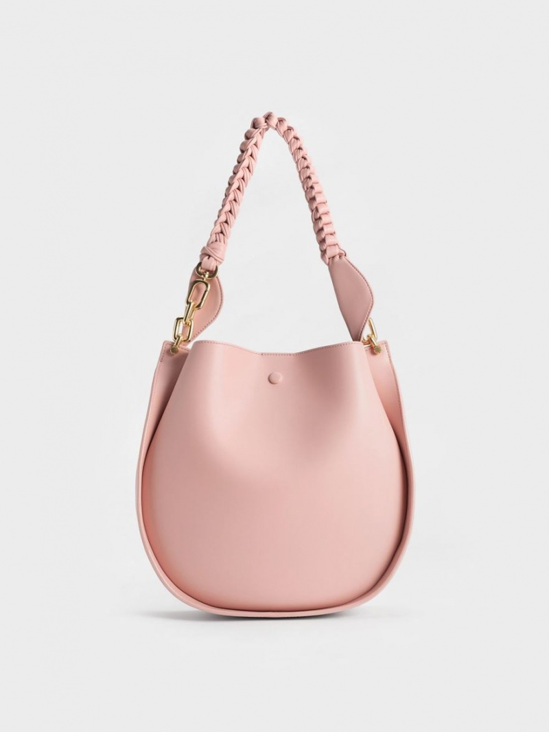 τσάντεσ ώμου Charles And Keith Cleona Braided Handle ανοιχτο ροζ | 10359-WCZG