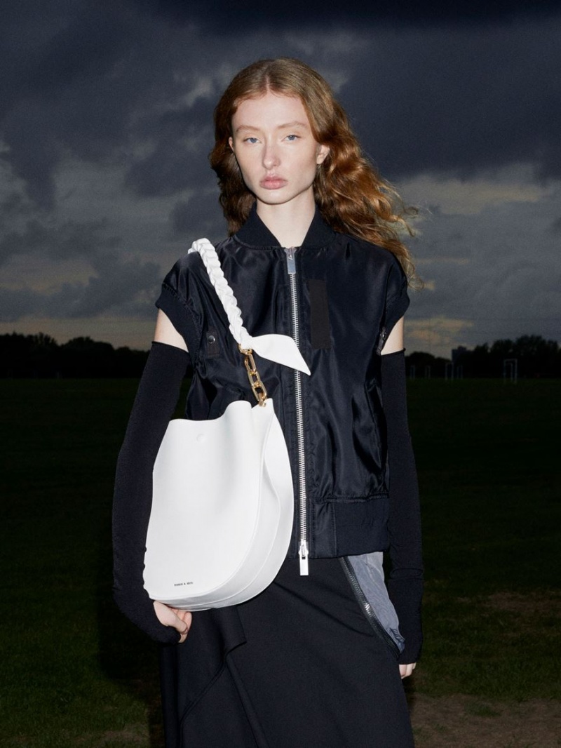 τσάντεσ ώμου Charles And Keith Cleona Braided Handle ασπρα | 93416-ROLJ