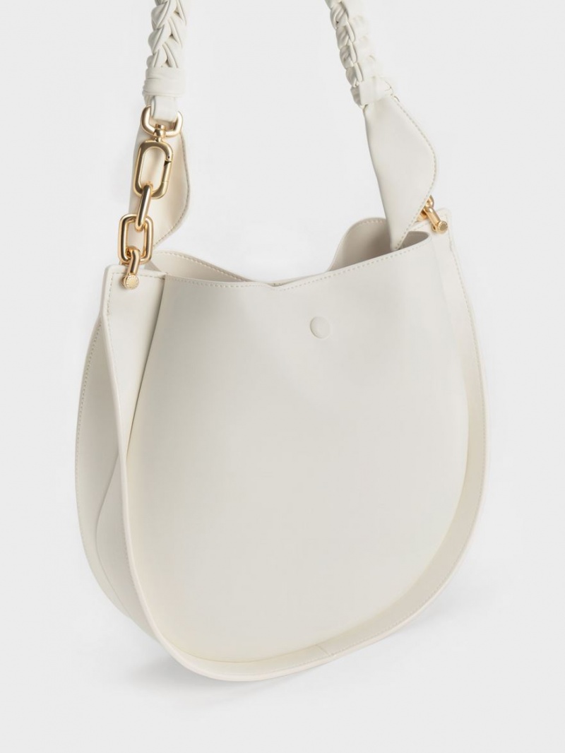 τσάντεσ ώμου Charles And Keith Cleona Braided Handle ασπρα | 93416-ROLJ