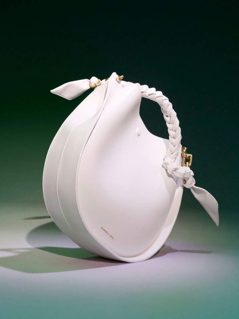 τσάντεσ ώμου Charles And Keith Cleona Braided Handle ασπρα | 93416-ROLJ